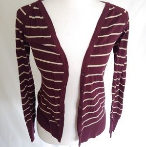 Banana Republic Maroon & Gold Striped Cardigan